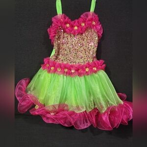 Glamour Hot Pink & Lime Sparkle Tutu Dance Costume